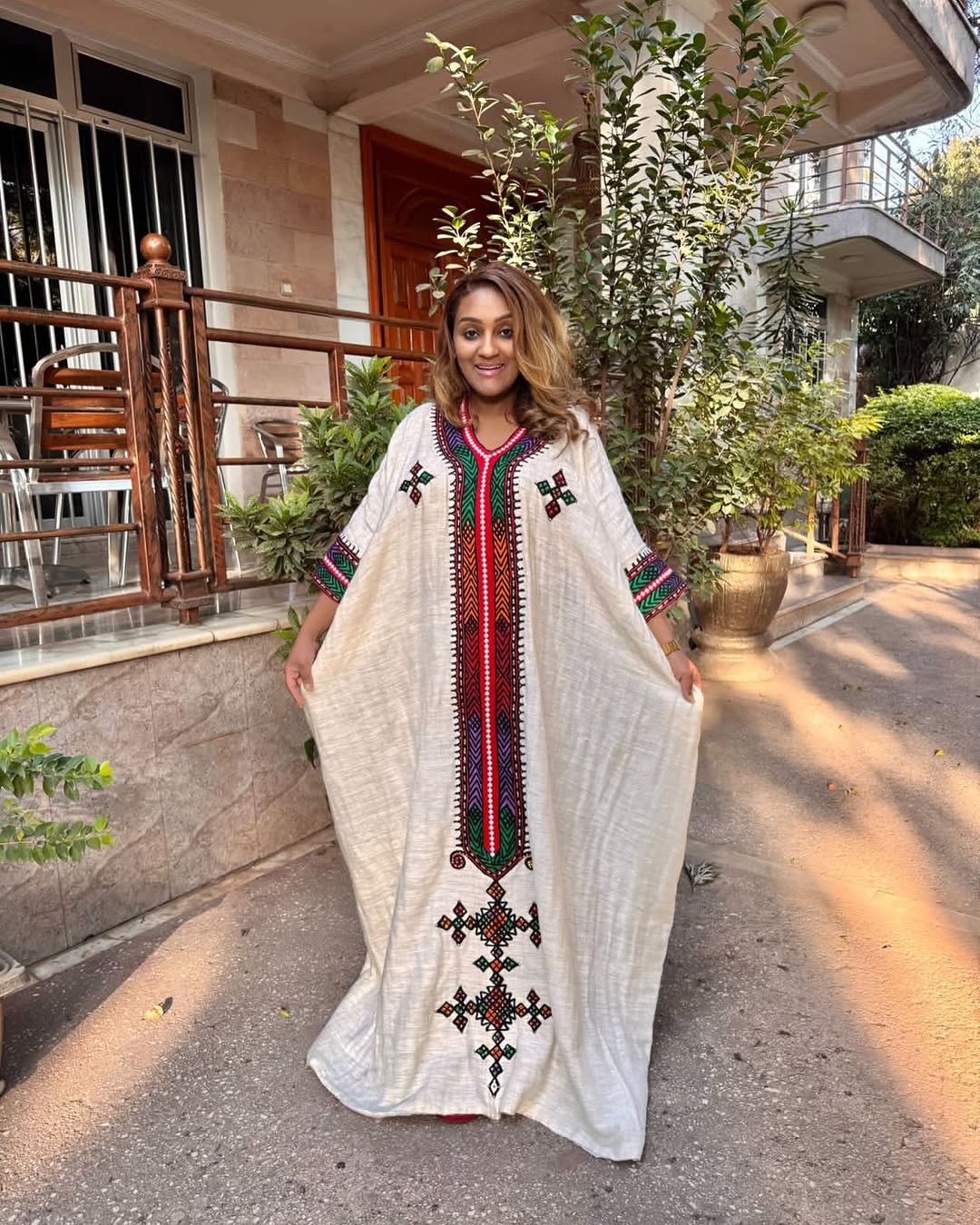 Cultural Beige Cross Woven Habesha Dress