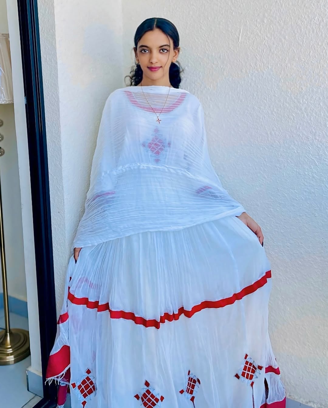 Flawless Red Traditional Ethiopian Dress: with Handcrafted Cross Embellishments Habesha Dress
