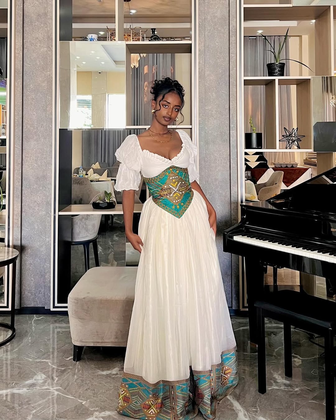 Hypnotic Green Habesha Dress: Shimmering Corseted Ethiopian Traditional Dress Beautiful New Designed Habesha Kemis