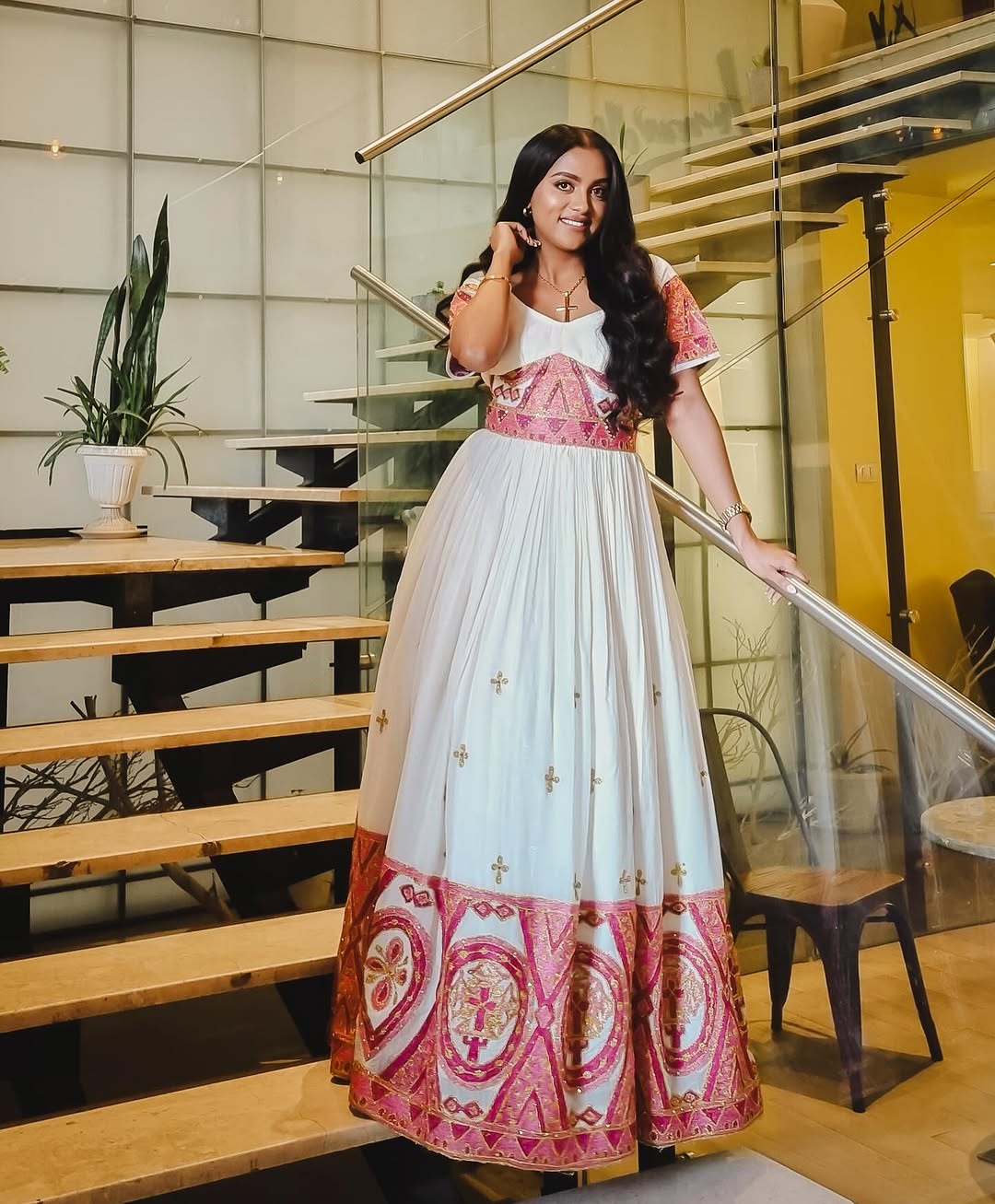 Refined Beauty in Hot Red Habesha Dress: Intricately Woven Traditional Ethiopian Dress Mesmerizing Eritrean Clothing