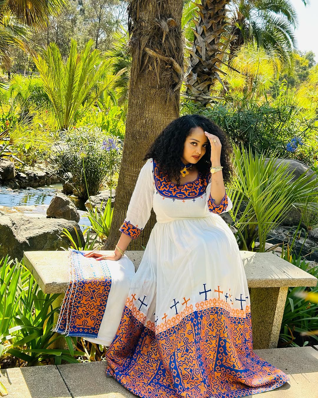 Splendid Cultural Habesha Dress: Colorful Cross Stitched Ethiopian Traditional Dress Elegant Ethiopian Wedding Dress