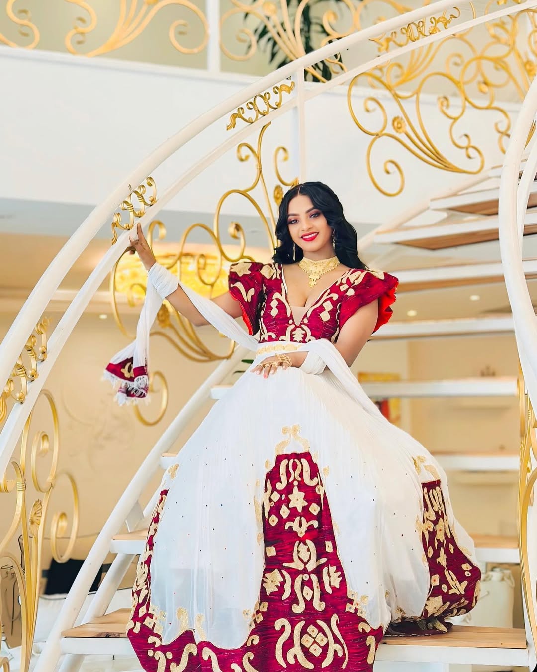 A Celestial Red Traditional Ethiopian Dress