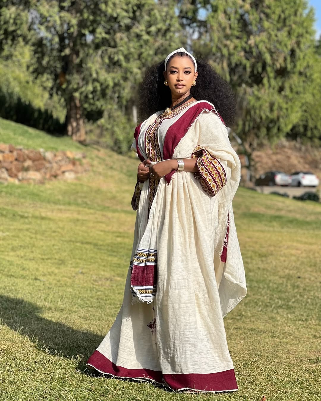 Majestic Handcrafted Red Habesha Dress: Cultural Embroidery on Traditional Ethiopian Dress for Holidays Habesha Kemis