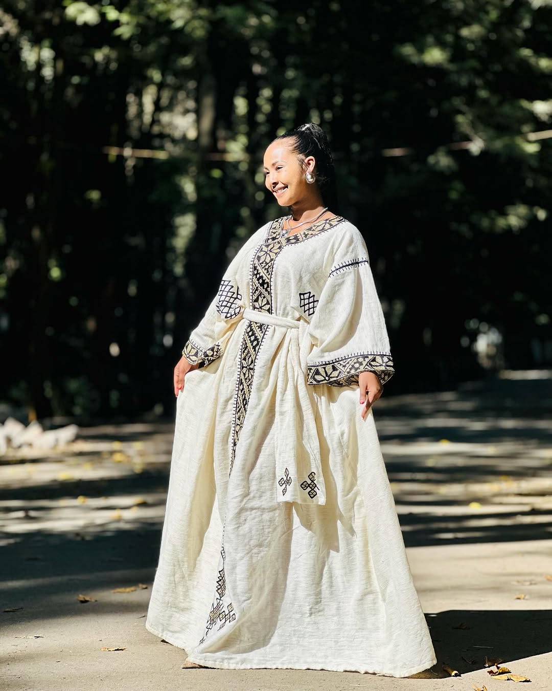 Timeless Cream Habesha Dress: Handcrafted Black Embroidery on Traditional Ethiopian Dress Cultural Habesha Kemis