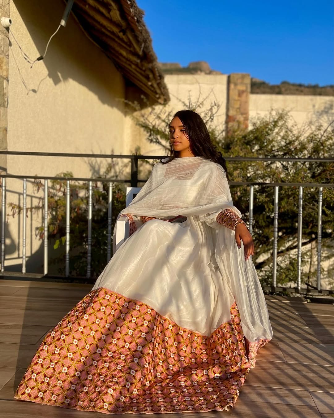 Enchanting Light Pink Traditional Ethiopian Dress: Rectangular Embellishments Habesha Dress for Huge Gatherings Eritrean Clothing