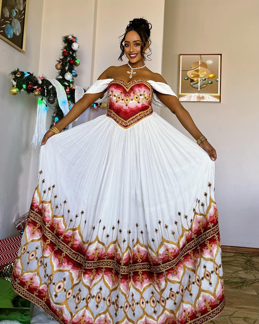 Divine Look with Dark Red Habesha Dress: Heart Shaped Neckline Traditional Ethiopian Dress Modern Detailing Habesha Kemis XS Divine Look with Dark Red Habesha Dress: Heart Shaped Neckline Traditional Ethiopian Dress Modern Detailing Habesha Kemis XS