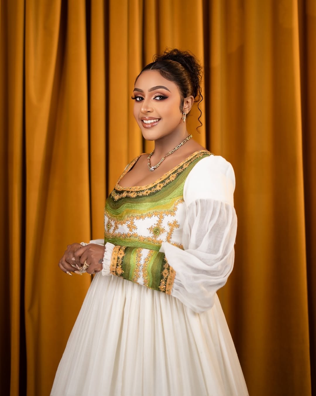 Classy Light Green Habesha Dress Closeup