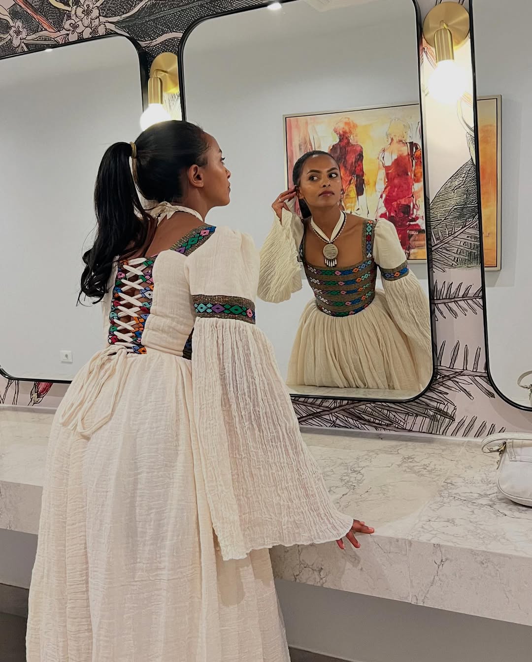 A Chic Beige Habesha Dress Back