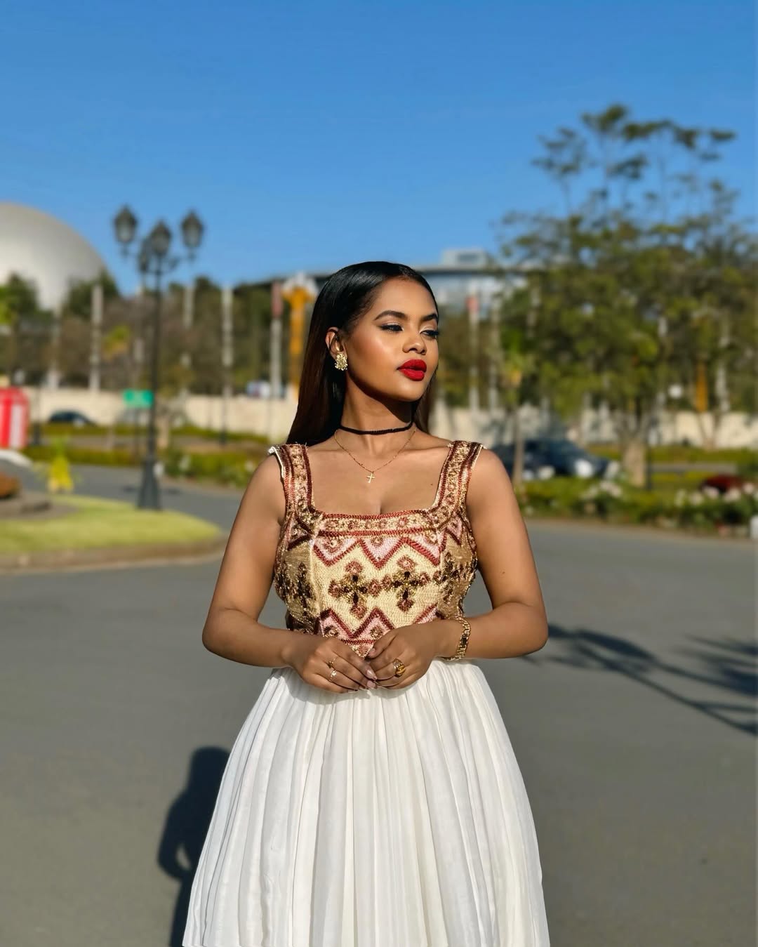 Adorable Colorful Habesha Dress Closeup