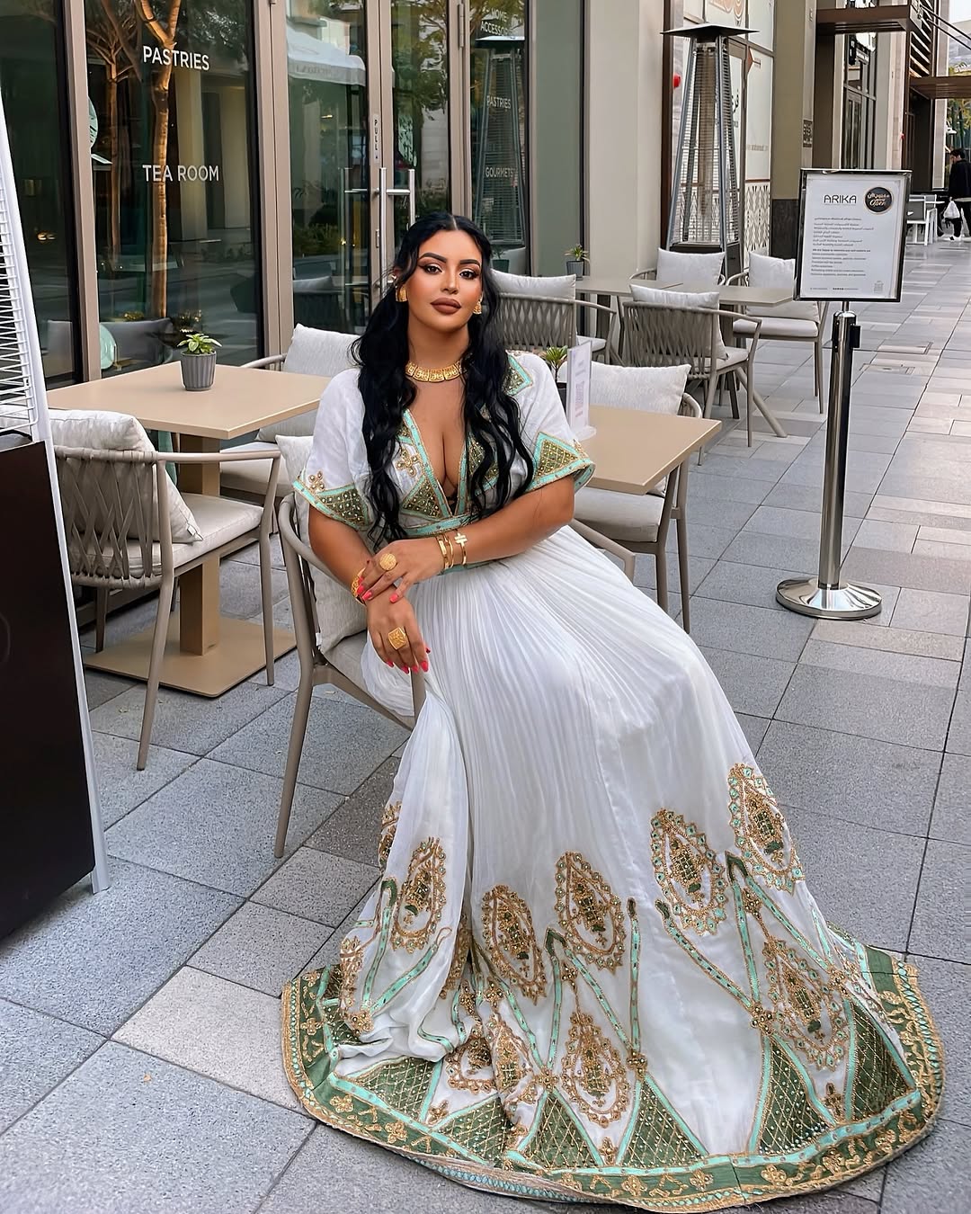 Stylish Multicolored Traditional Ethiopian Dress: Pretty Golden Detailing on Habesha Dress for Big Events Habesha Kemis