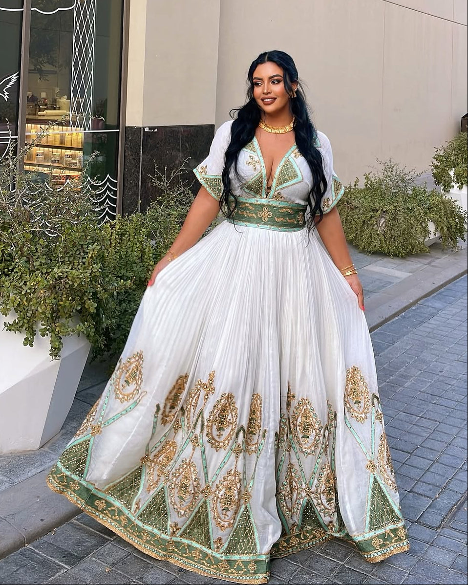 gold ethiopian dress Elegant Habesha Dress for Women