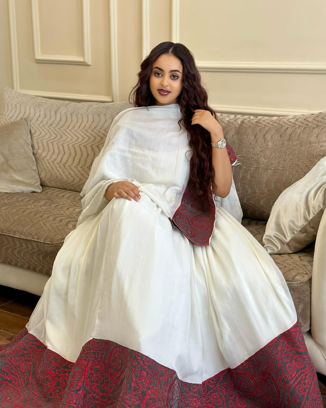 Splendor Beauty with Red Ethiopian Dress: with Black Cultural Accents Habesha Dress Tailored for Any Occasion Eritrean Dress