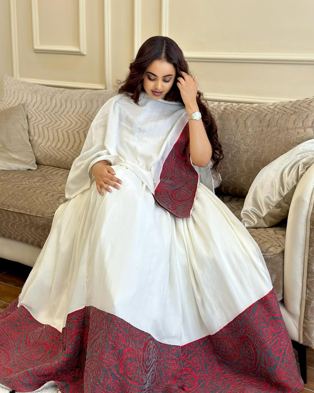 Splendor Beauty with Red Ethiopian Dress: with Black Cultural Accents Habesha Dress Tailored for Any Occasion Eritrean Dress