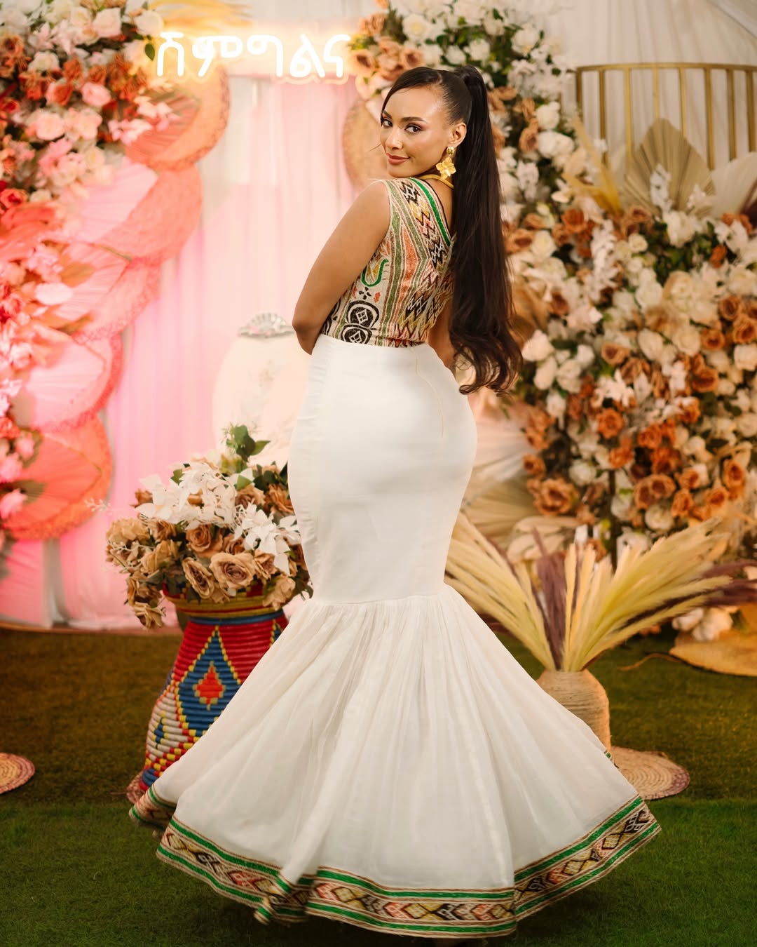 Vibrant Mermaid Traditional Ethiopian Dress: Stylish Multicolored Habesha Dress Modern Design on Ethiopian Wedding Dress