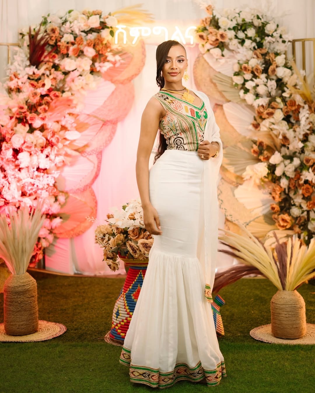 Vibrant Mermaid Traditional Ethiopian Dress: Stylish Multicolored Habesha Dress Modern Design on Ethiopian Wedding Dress