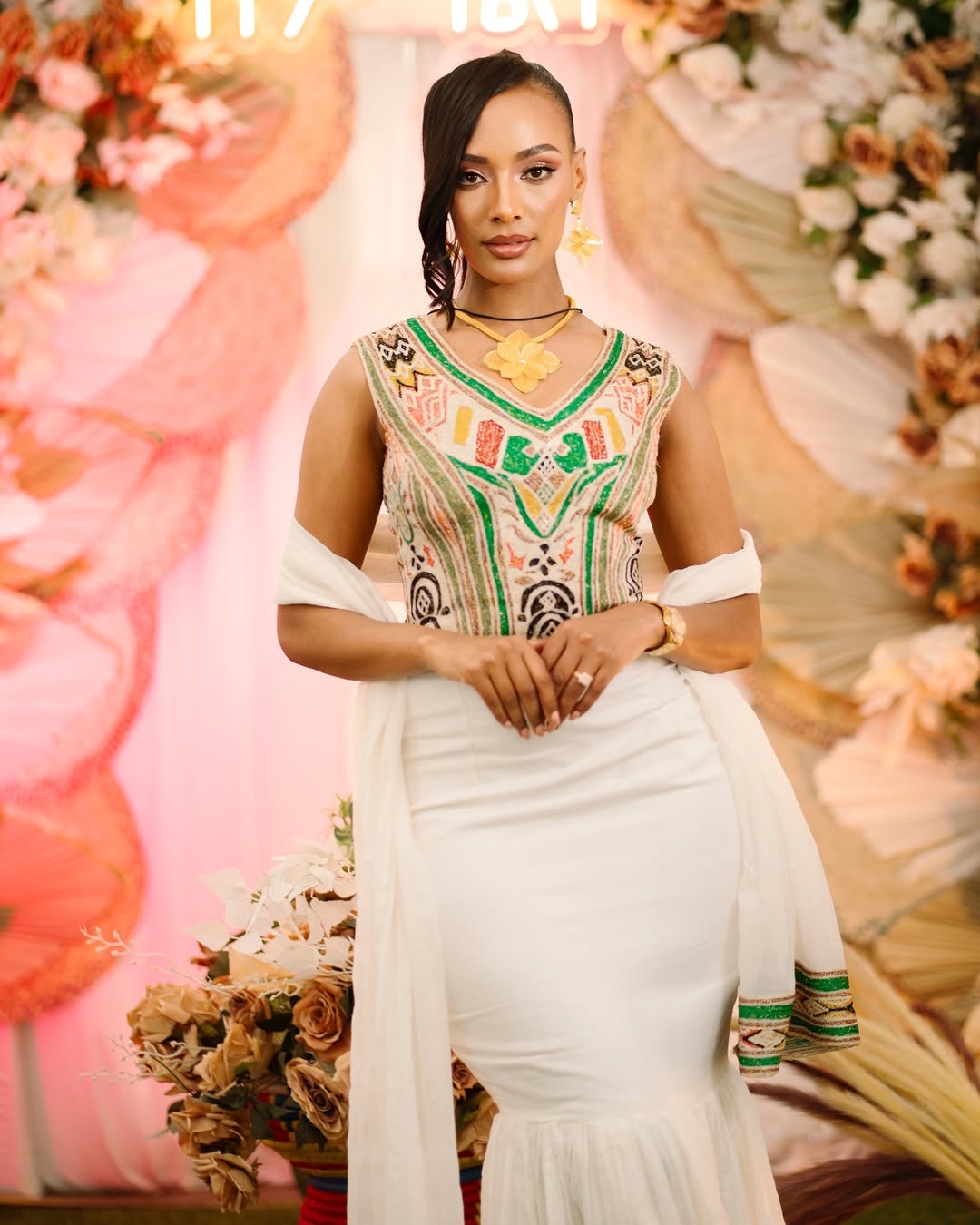 Vibrant Mermaid Traditional Ethiopian Dress: Stylish Multicolored Habesha Dress Modern Design on Ethiopian Wedding Dress