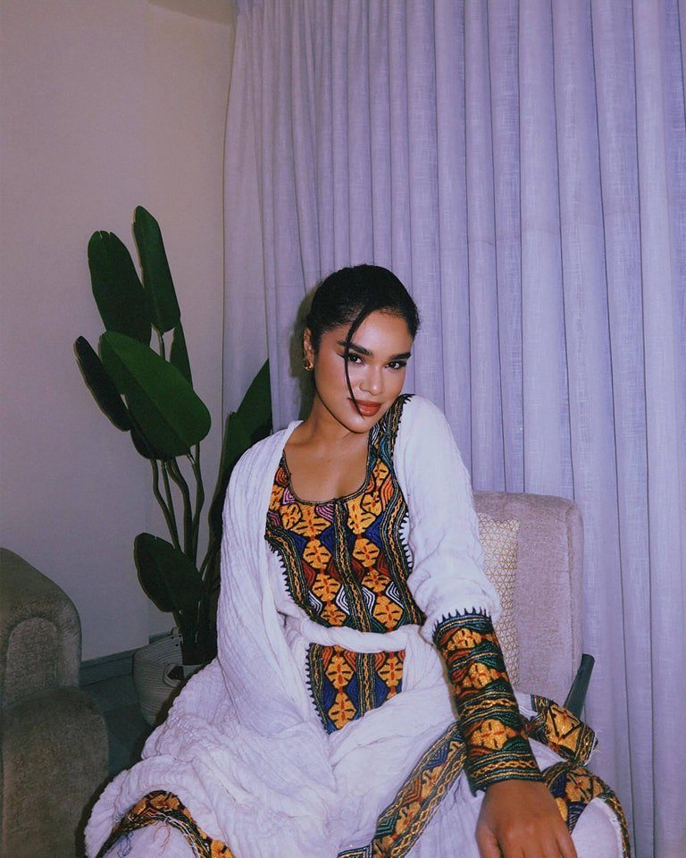 Striking Traditional Ethiopian Dress: Wide Cultural Embroidery on Habesha Cloth Timeless Beauty with Eritrean Dress