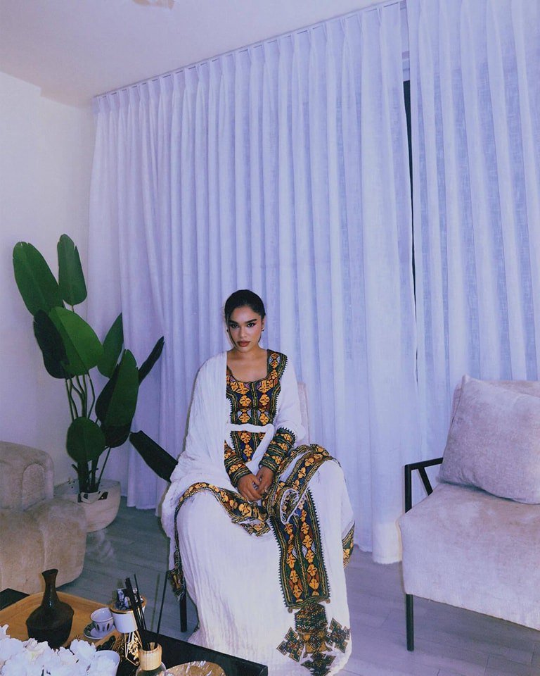 Striking Traditional Ethiopian Dress: Wide Cultural Embroidery on Habesha Cloth Timeless Beauty with Eritrean Dress