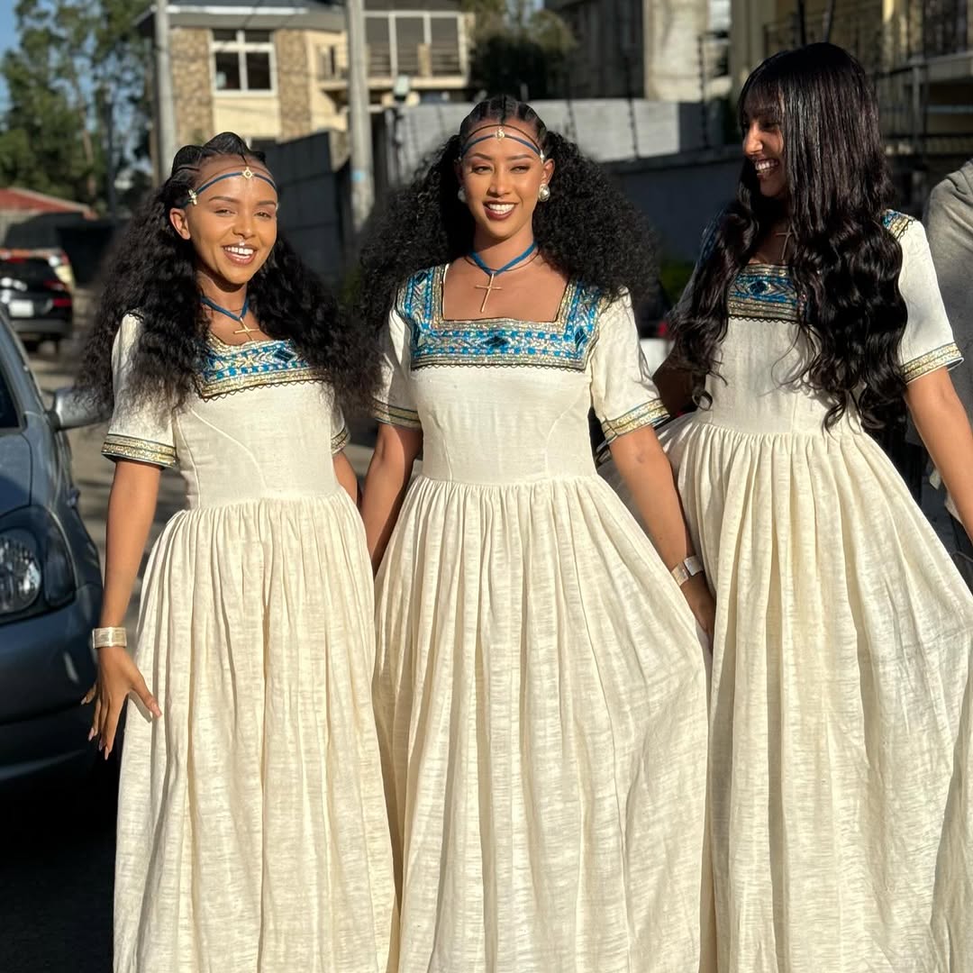 Glamourous Blue Ethiopian Clothing: Short Sleeved Simple Eritrean Dress Chic Ethiopian Traditional Dress
