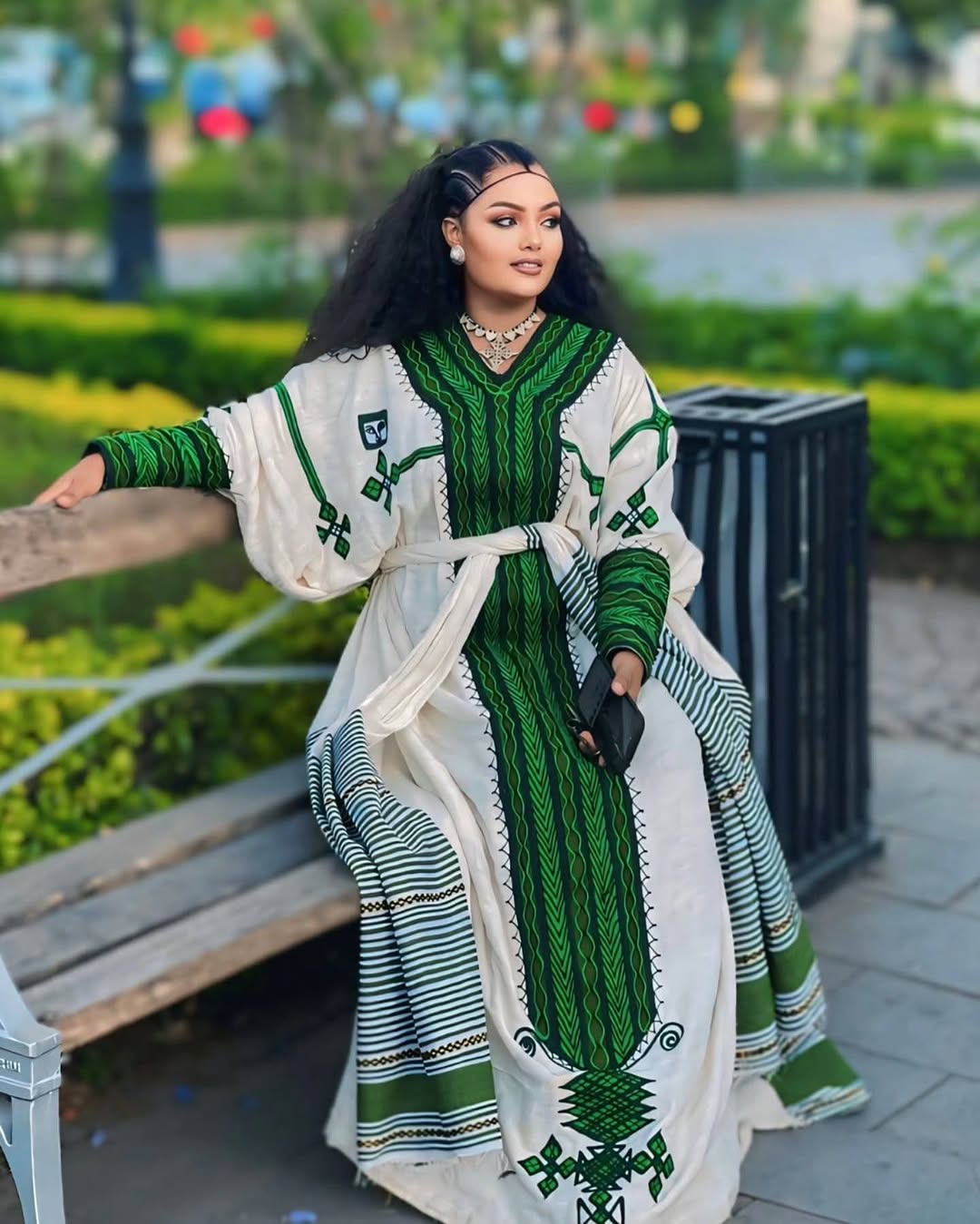 Radiant Black and Green Tilet Habesha Dress