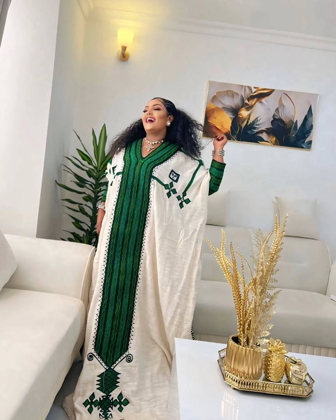 Radiant Black and Green Tilet Habesha Dress: Elegant Detailing for Every Glamorous Celebration