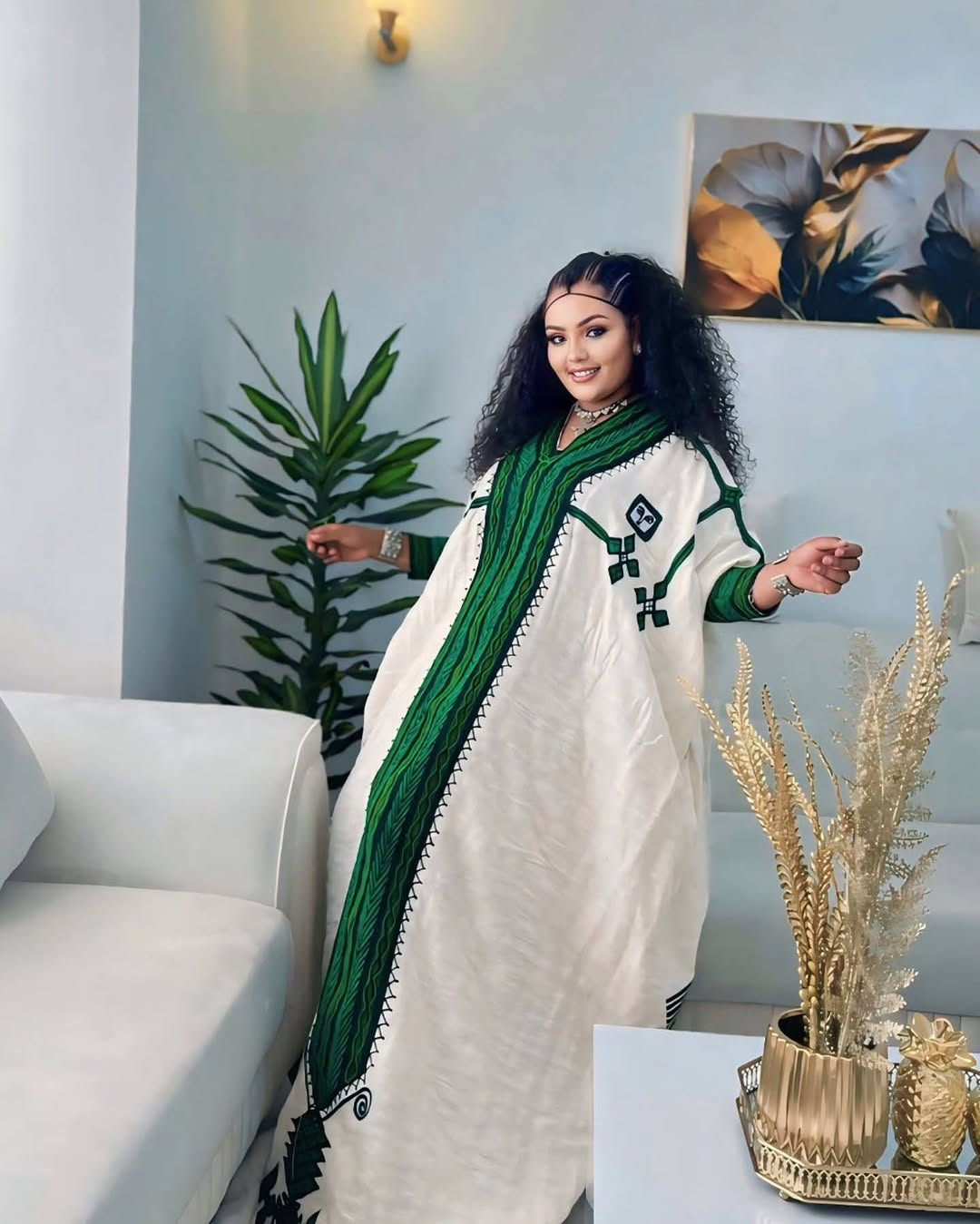 Radiant Black and Green Tilet Habesha Dress: Elegant Detailing for Every Glamorous Celebration