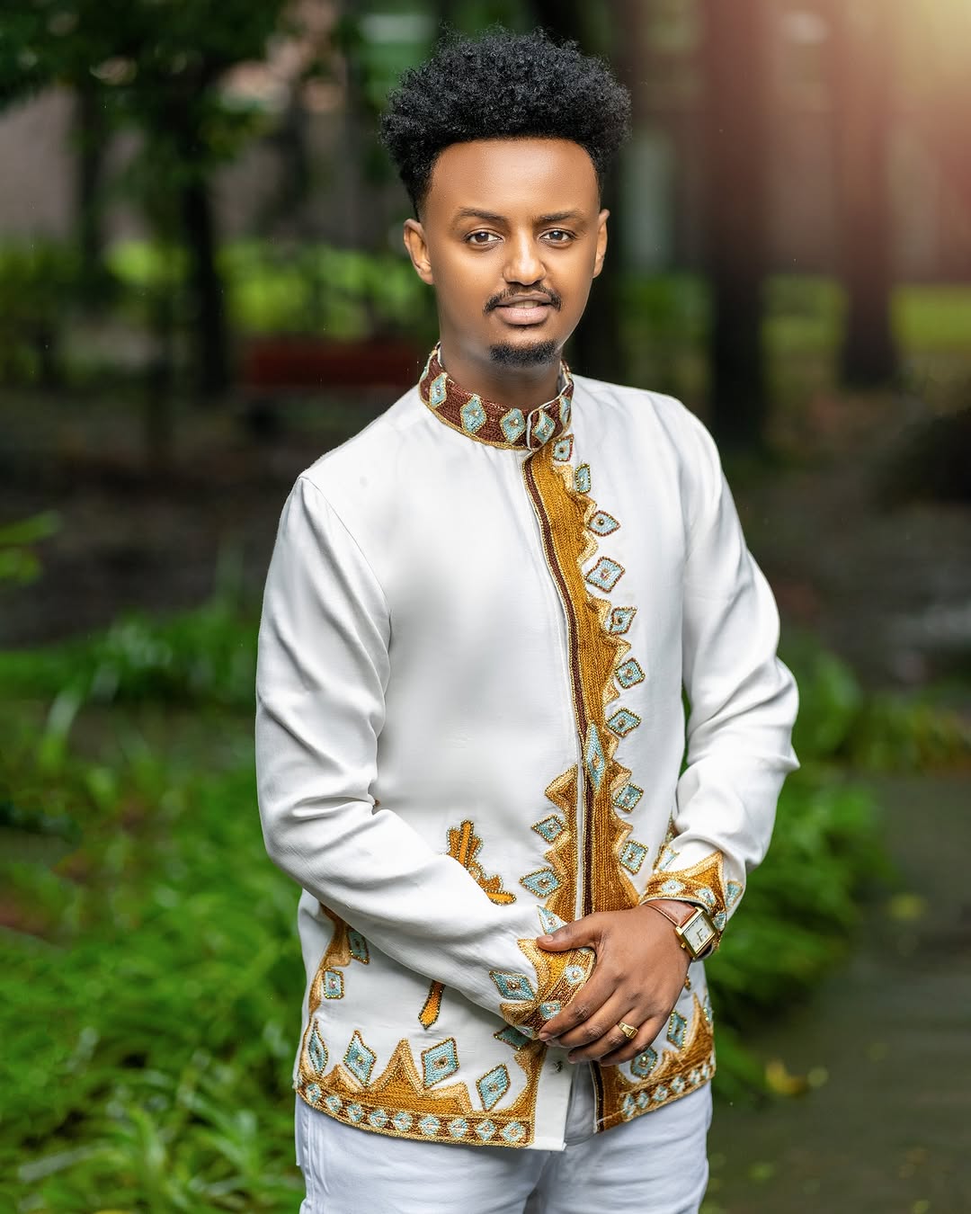 Classic Ethiopian Habesha Shirt with Graceful Golden Embroidery