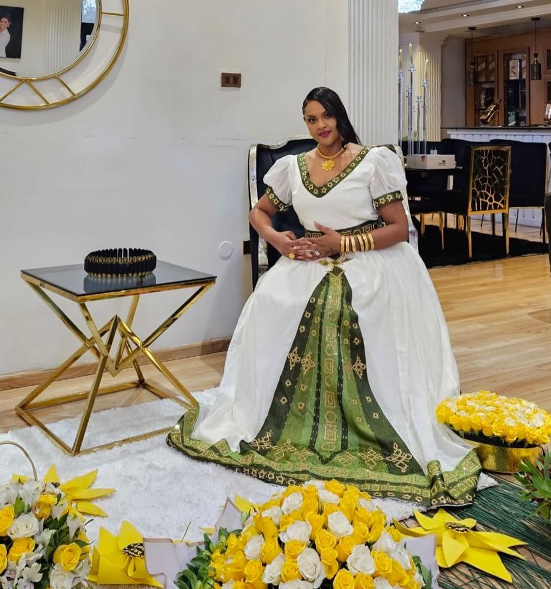 Vibrant Green Traditional Ethiopian Habesha Dress For Any Event