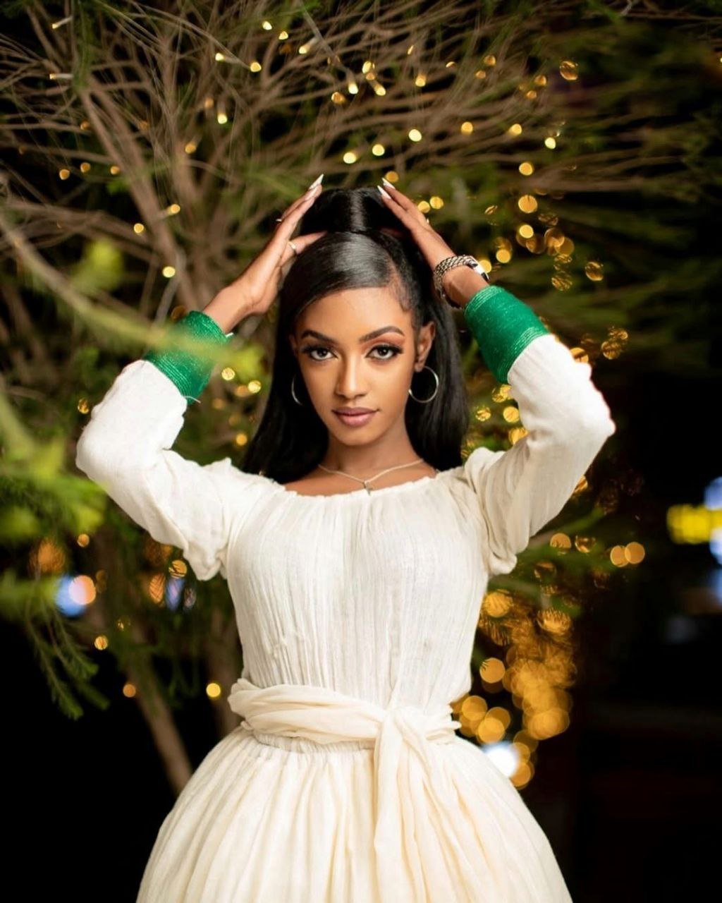Simple Yet Stunning Habesha Dress with Deep Green Accents and Natural Elegance