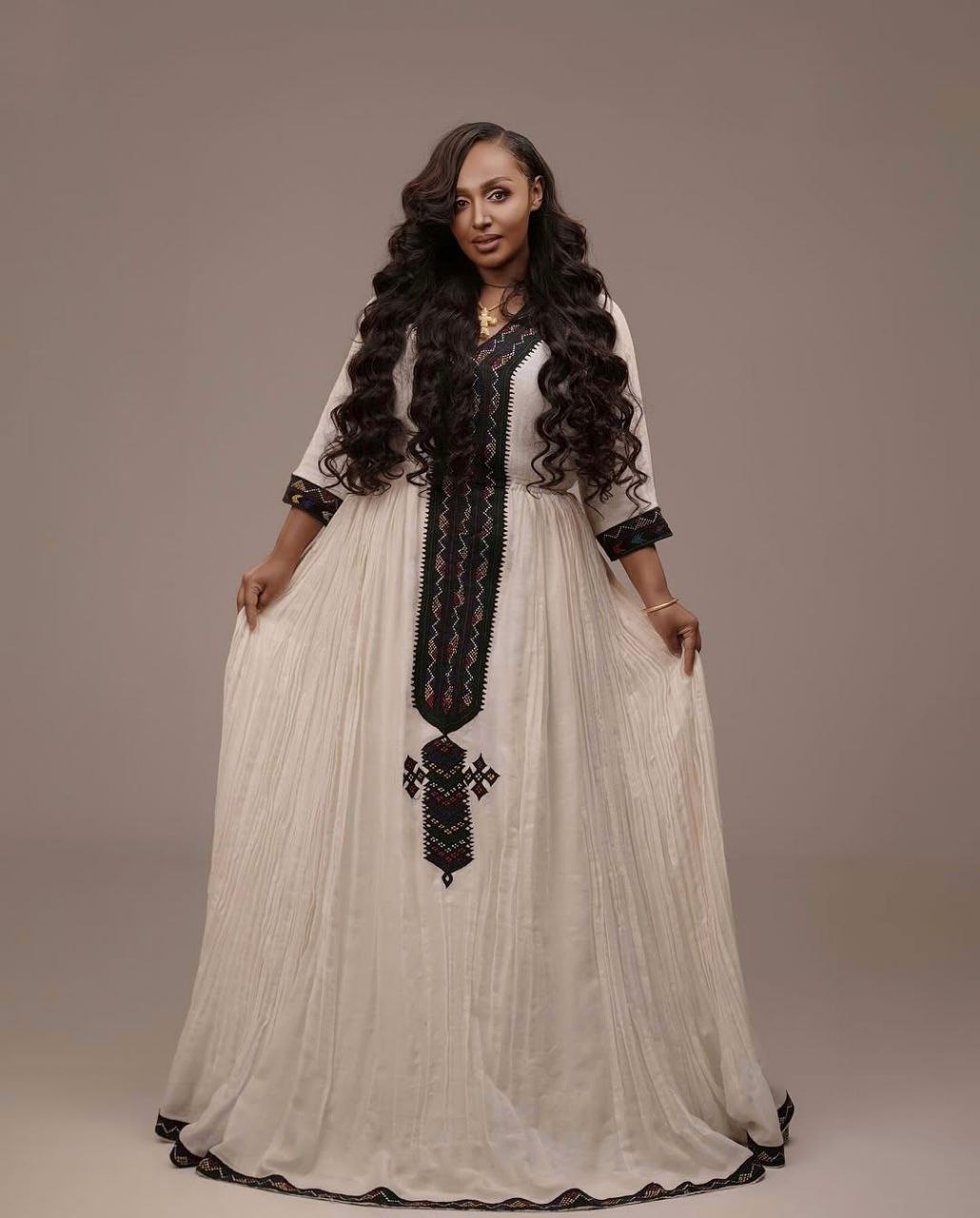 Elegant Black Patterned Habesha Dress with Timeless Traditional Beauty