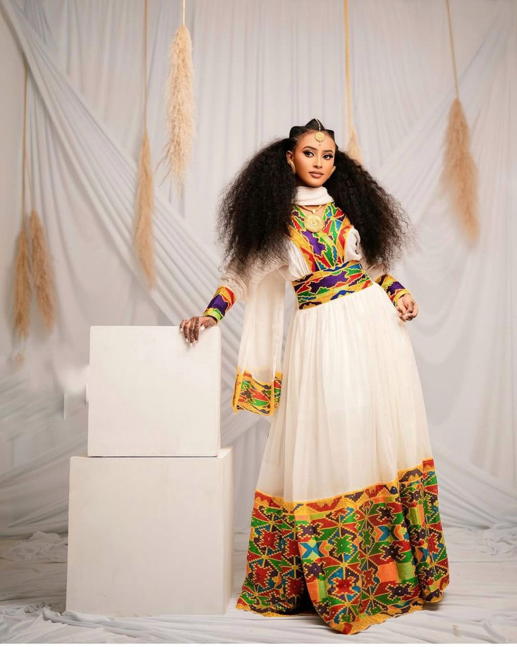 Eye-Catching Bold and Bright Traditional Habesha Dress With Beautiful Cultural Elegance