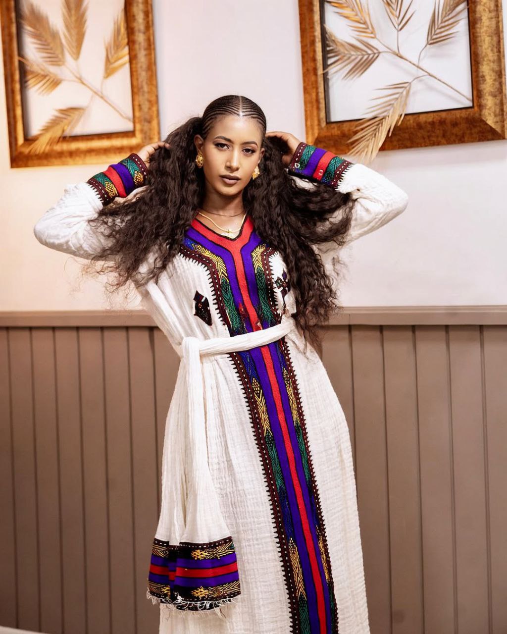 Beautiful Habesha Dress with Deep Red and Green Embroidery for Special Celebrations