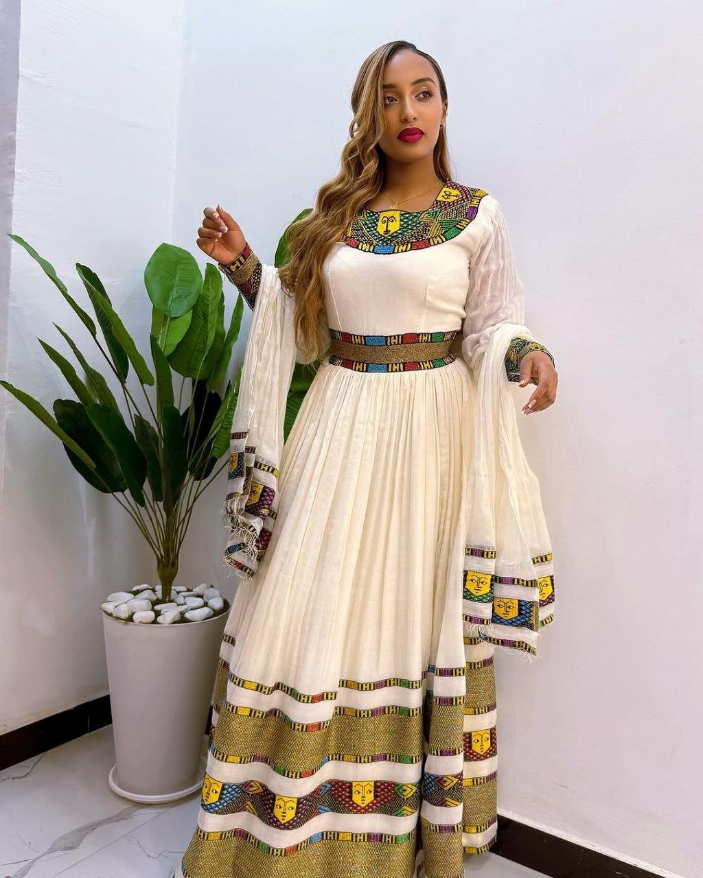 Beautiful Ethiopian Dress with Colorful Tibeb Details For Cultural Celebration
