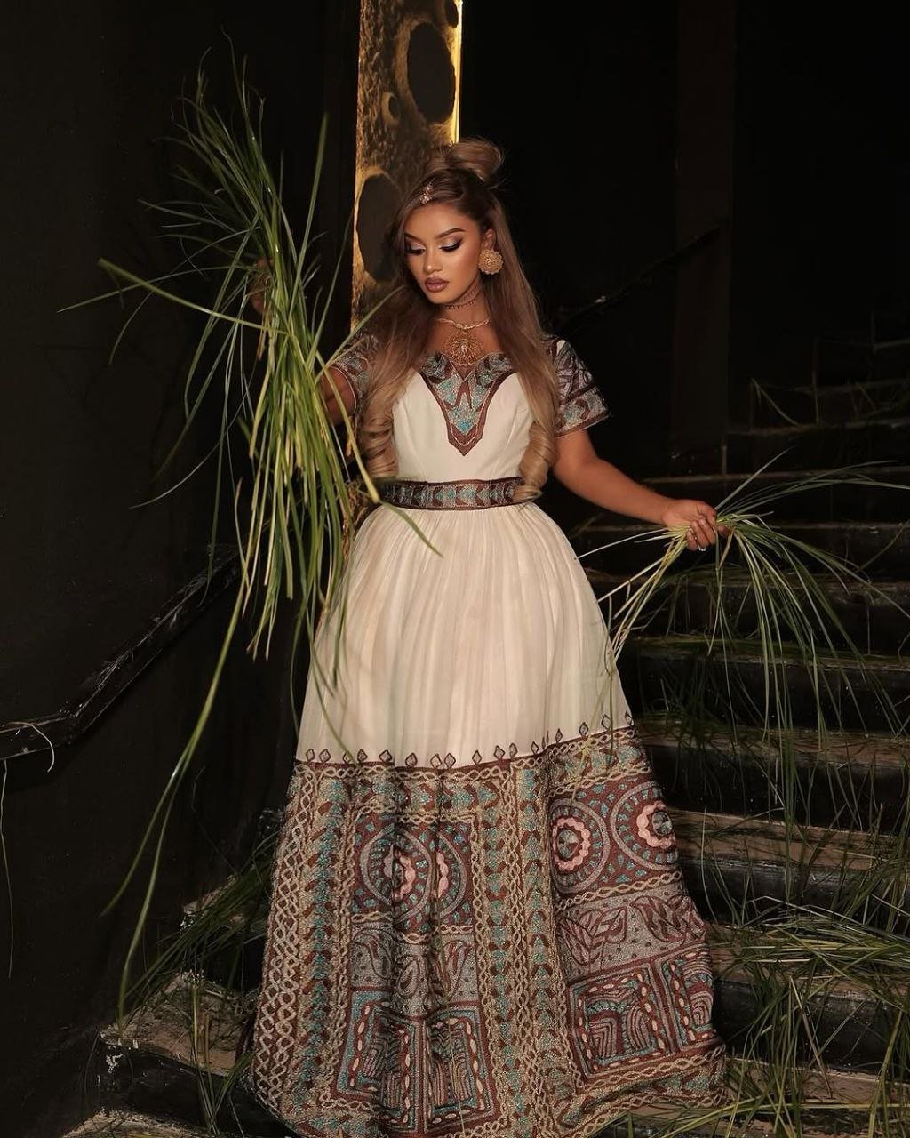 Stunning Habesha Dress with Intricate Patterned Embroidery for Cultural Gatherings