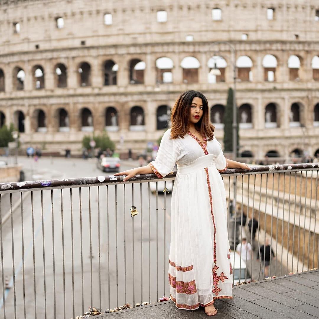 Elegant Habesha Dress with Vibrant Red Menen Design Traditional Ethiopian Dress for Celebrations