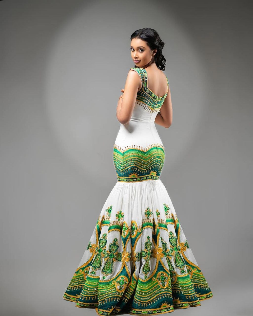 Elegant Green and Gold Habesha Couple Outfit for Weddings and Celebrations