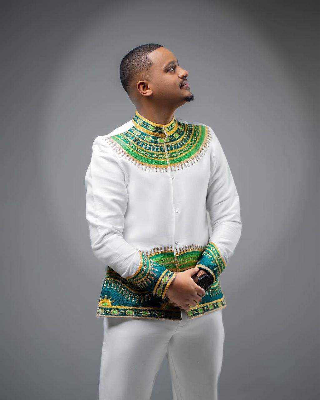 Elegant Green and Gold Habesha Couple Outfit for Weddings and Celebrations