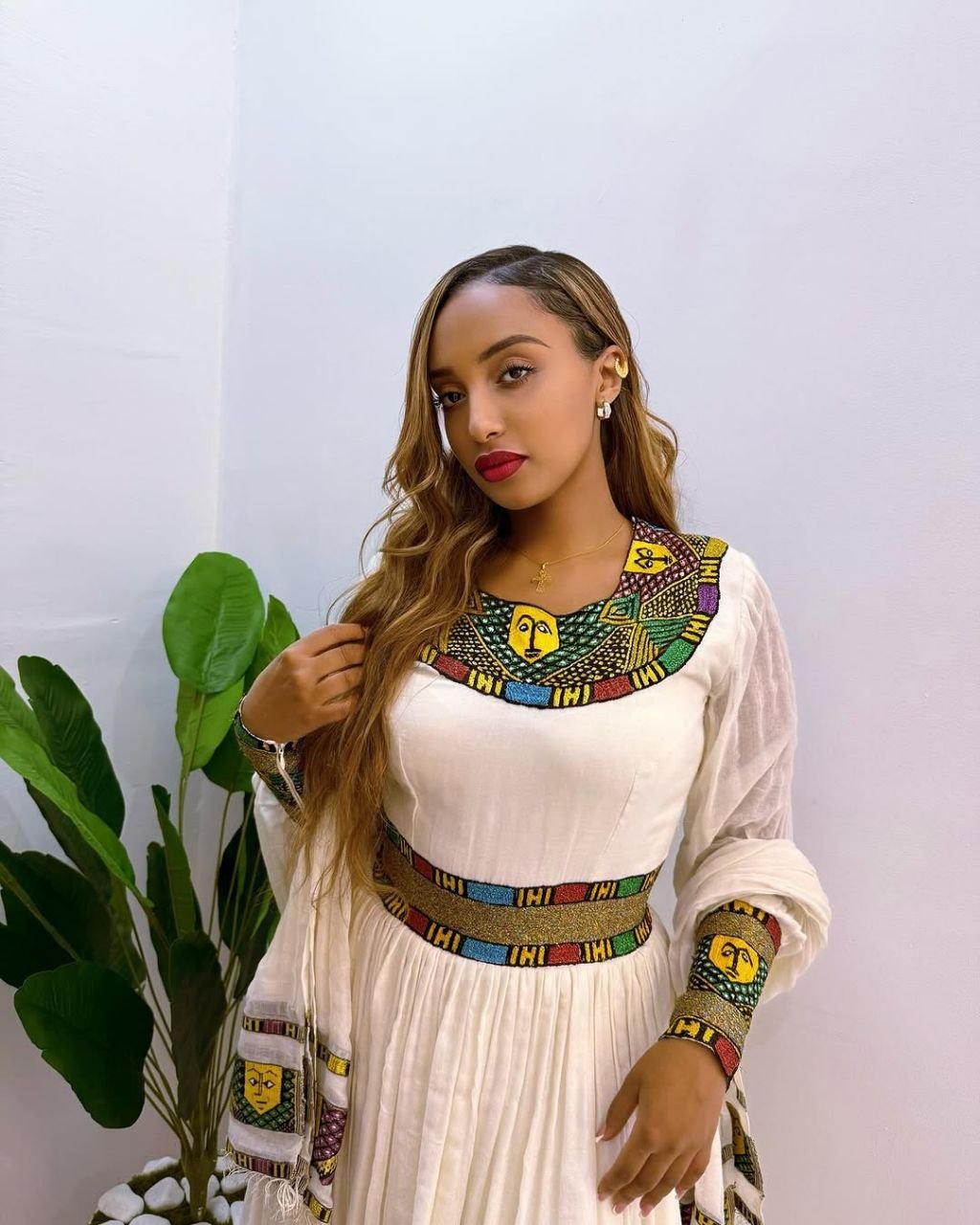 Beautiful Ethiopian Dress with Colorful Tibeb Details For Cultural Celebration