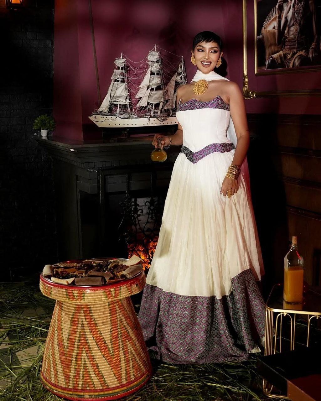 Stunning Habesha Dress with Elegant Purple Accents for Special Occasions