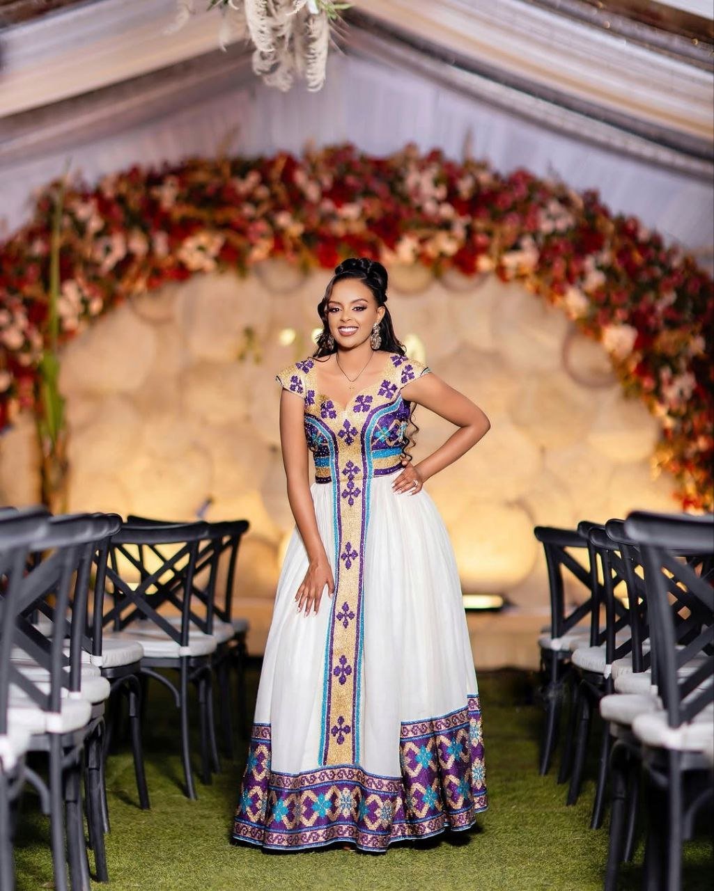 Stunning Habesha Wedding Dress with Colorful Embroidery For Weddings
