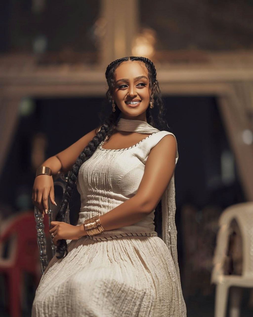 Simple Habesha Dress with Textured Fabric for Special Events