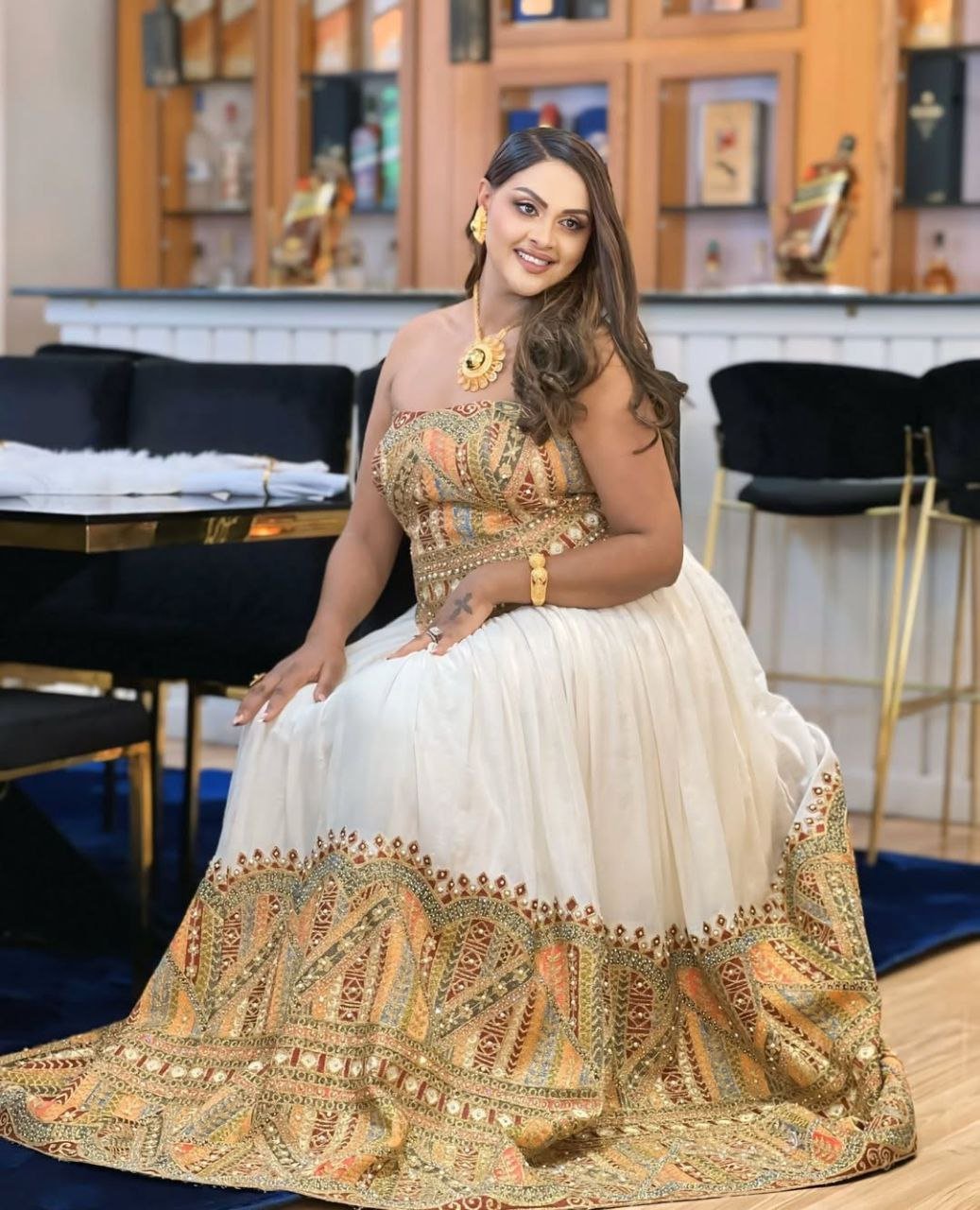 Elegant Habesha Wedding Dress with Stunning Gold Embroidery for Weddings
