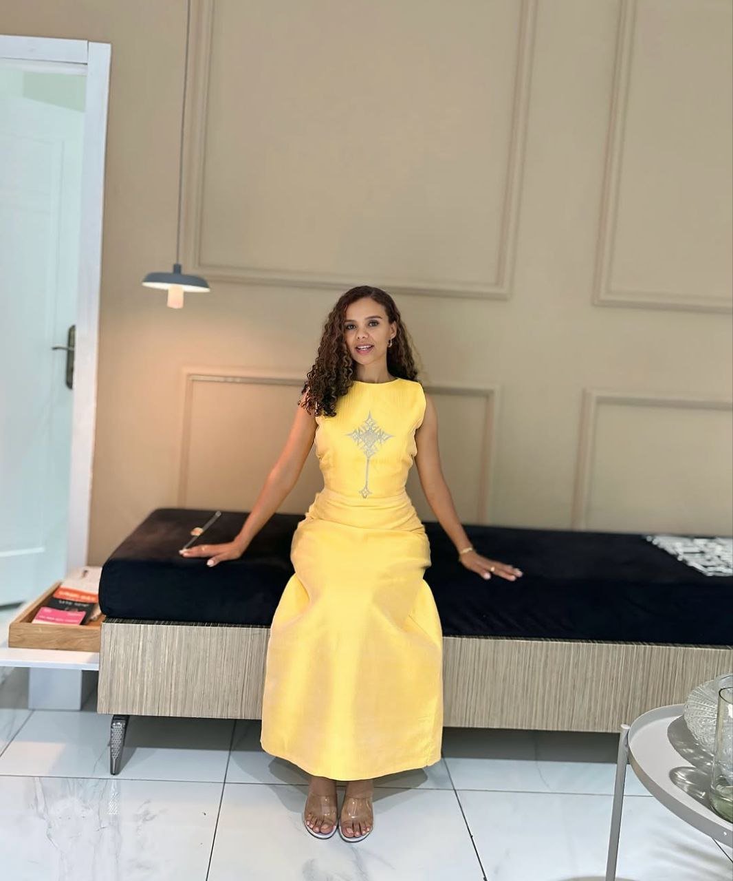 Elegant Yellow Simple Habesha Dress with Subtle Traditional Cross Design For an Event