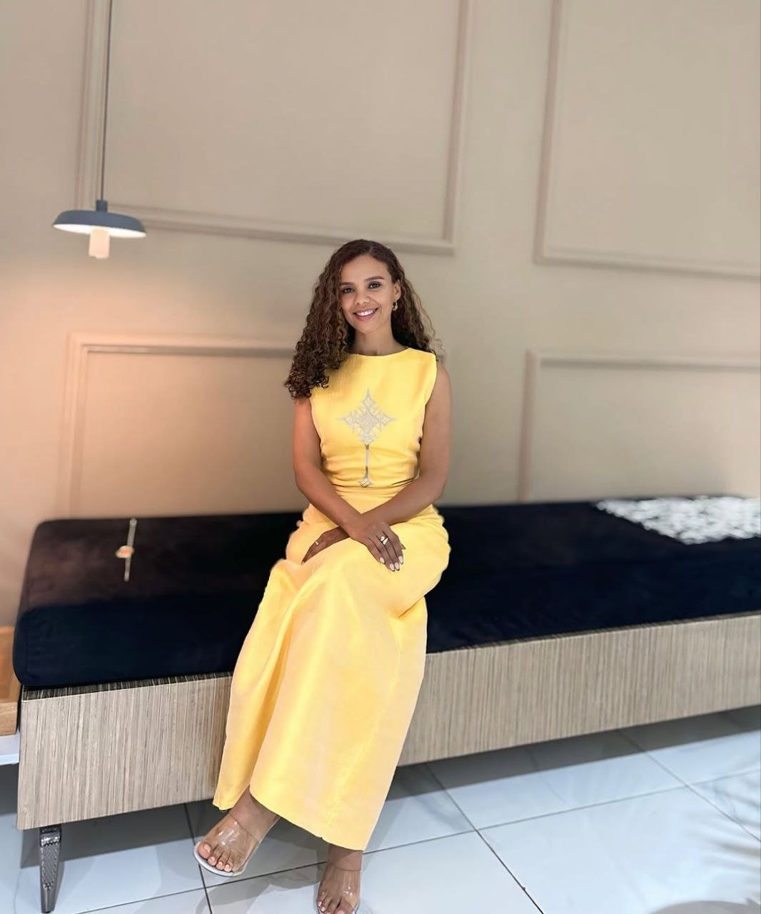 Elegant Yellow Simple Habesha Dress with Subtle Traditional Cross Design For an Event