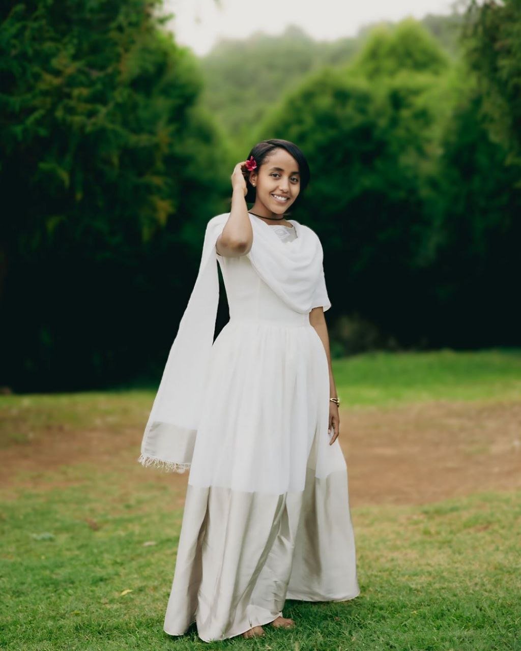 Simple Habesha Dress with Grey Accents – Traditional Ethiopian Dress – Habesha Kemis