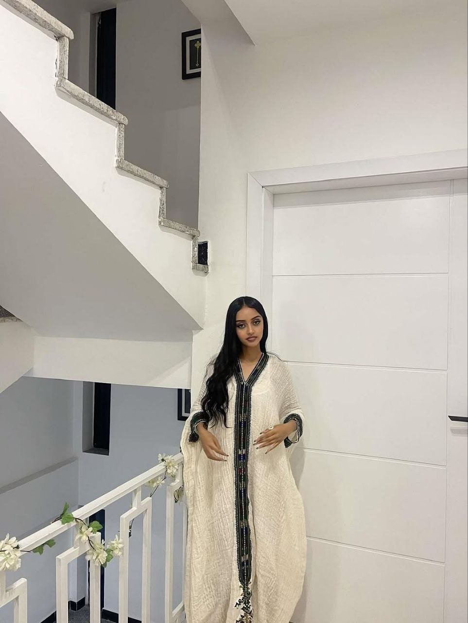 Simple Habesha Kemis with Intricate Black Accents – Ethiopian Traditional Clothing – Habesha Dress – Ethiopian Dress Traditional
