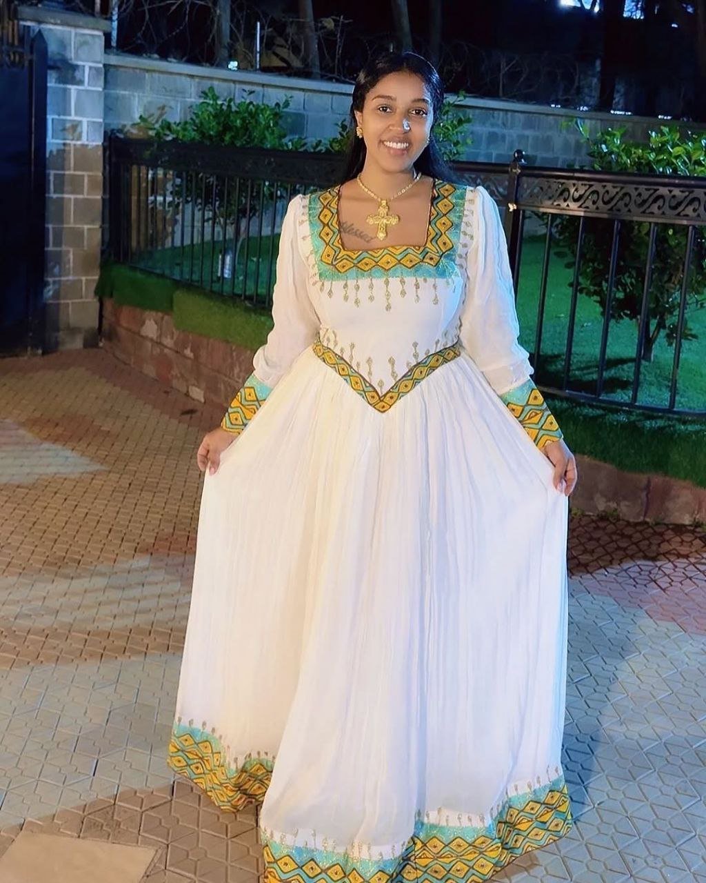 Beautiful Habesha Dress with Vibrant Green and Yellow Accents - Ethiopian Traditional Clothing - Eritrean Dress