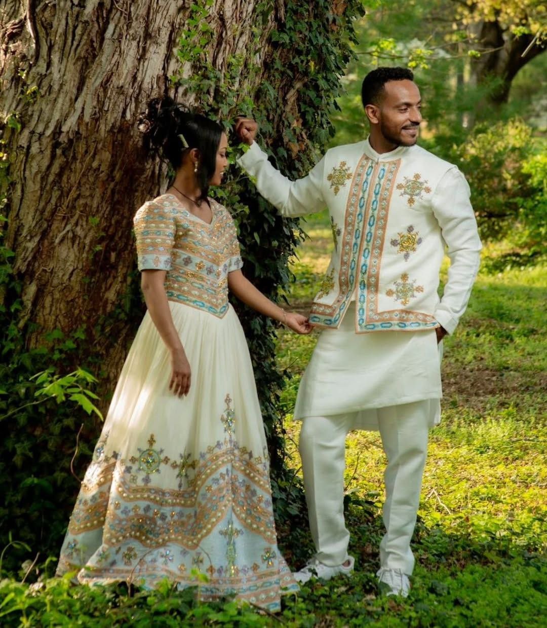 Beautifully Coordinated Habesha Dress and Ethiopian Wedding Dress for Couples - Habesha Clothing