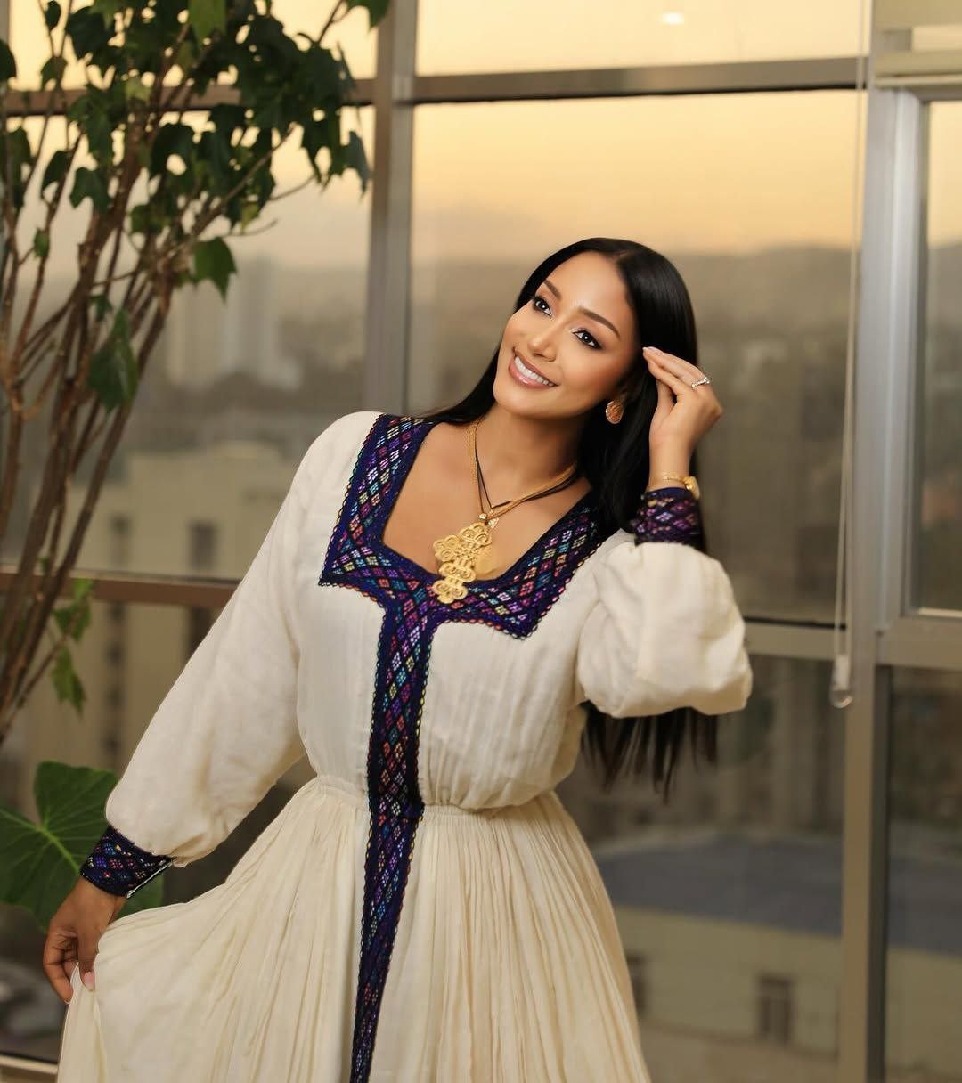 Charming Habesha Dress with Purple Embroidery for an Event - Ethiopian Dress - Habesha Clothing