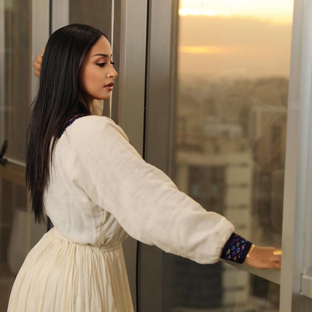 Charming Habesha Dress with Purple Embroidery for an Event - Ethiopian Dress - Habesha Clothing